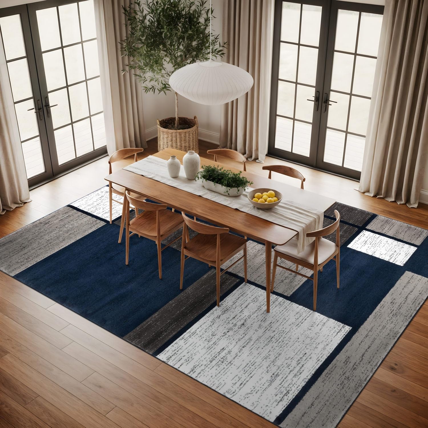 Contemporary Modern Boxes Area Rug 10' X 14' Navy