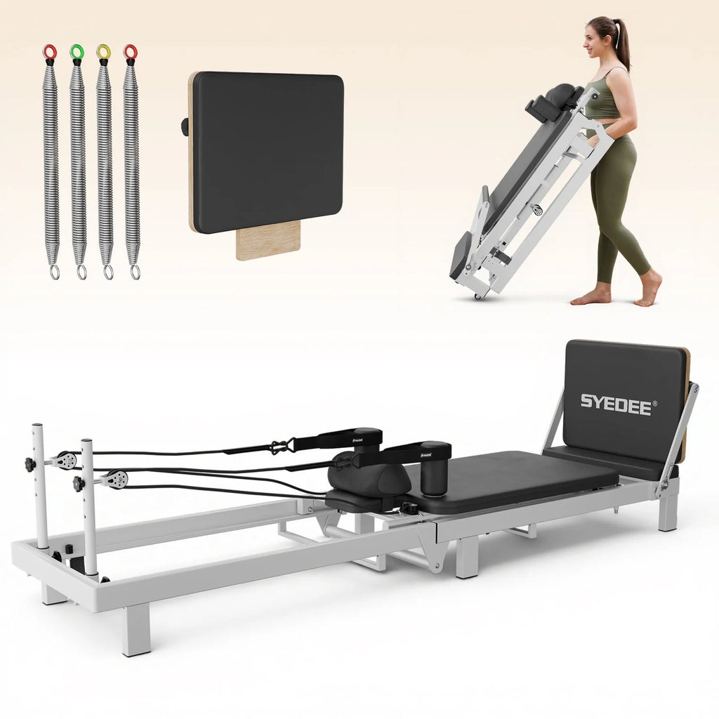 86.6” Foldable Pilates Equipment, Pilates Reformer Machine Suitable for Height over 5'7 '', Pilates Exercise Equipment with Jump Board for Home Gym, 110Lbs Resistance 5 Springs