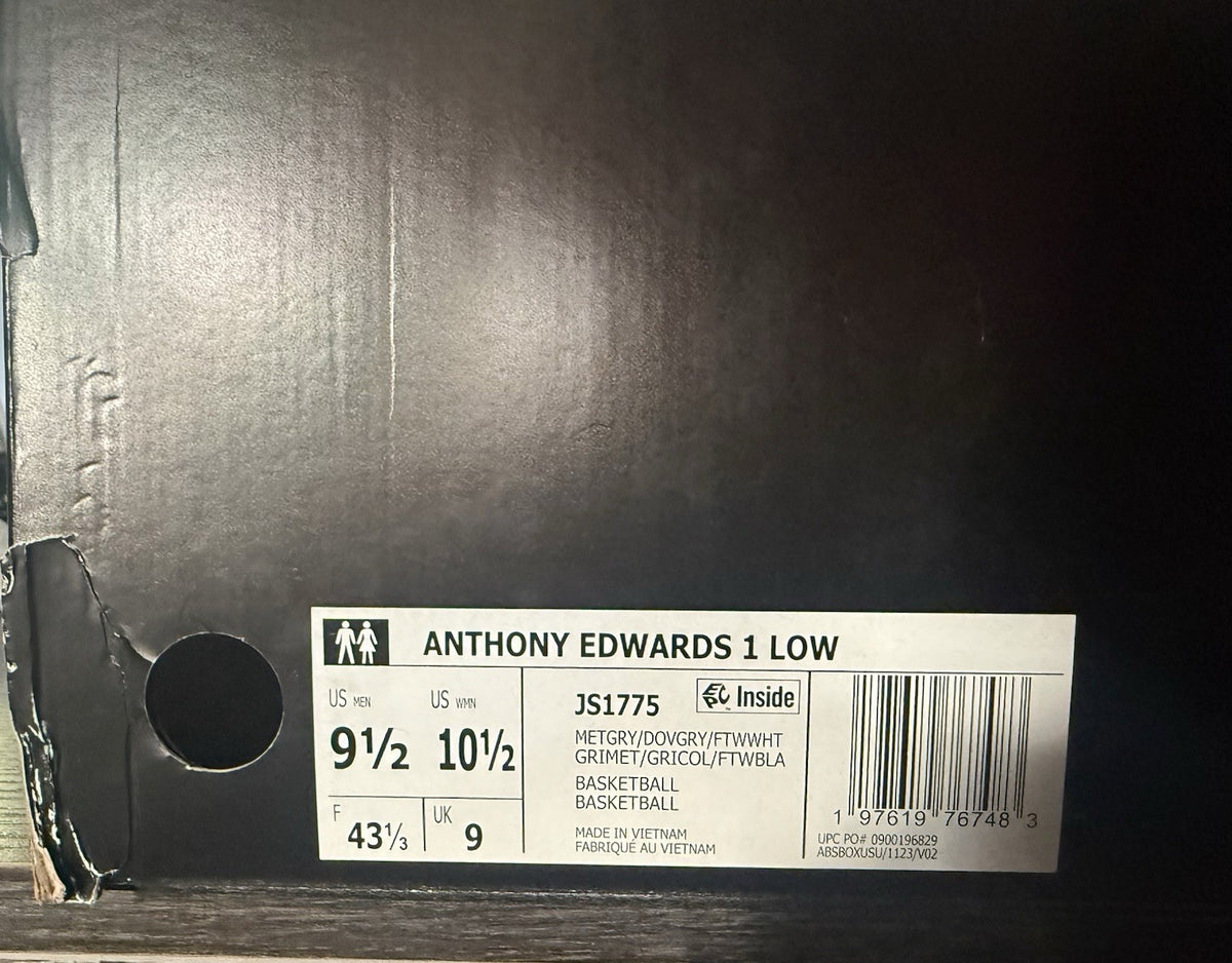 Size 9 1/2- adidas Anthony Edwards 1 Low Metallic Grey