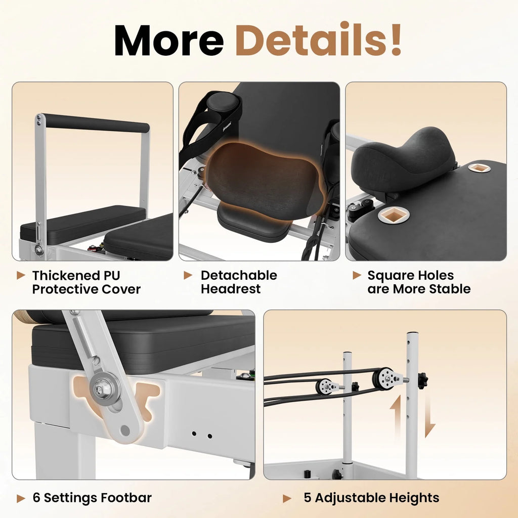 86.6” Foldable Pilates Equipment, Pilates Reformer Machine Suitable for Height over 5'7 '', Pilates Exercise Equipment with Jump Board for Home Gym, 110Lbs Resistance 5 Springs