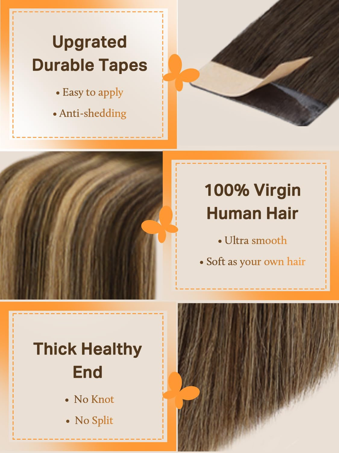 Hair Extensions Tape in Human Hair Balayage Chocolate Brown to Caramel Blonde Real Tape in Hair Extensions Human Hair Straight Remy Hair Extensions 50G 20Pcs 14 Inch
