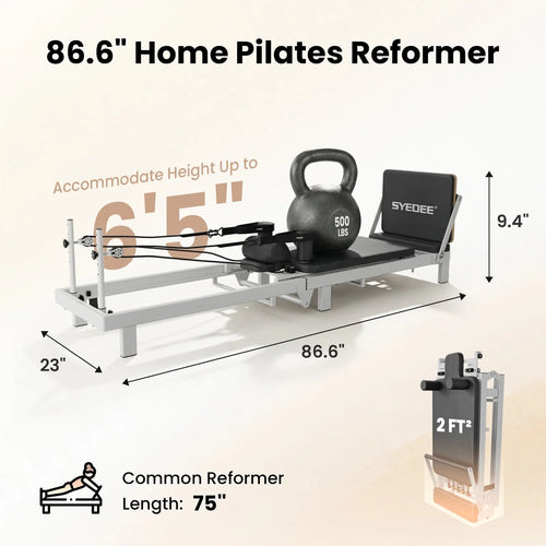 86.6” Foldable Pilates Equipment, Pilates Reformer Machine Suitable for Height over 5'7 '', Pilates Exercise Equipment with Jump Board for Home Gym, 110Lbs Resistance 5 Springs