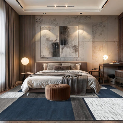 Contemporary Modern Boxes Area Rug 10' X 14' Navy