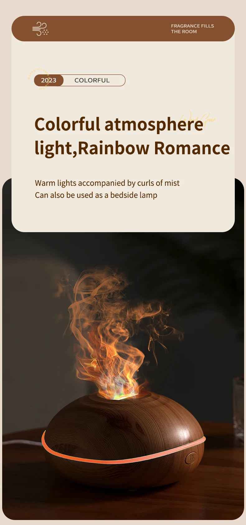 Aroma Humidifier with Flame Light - Oil Diffuser