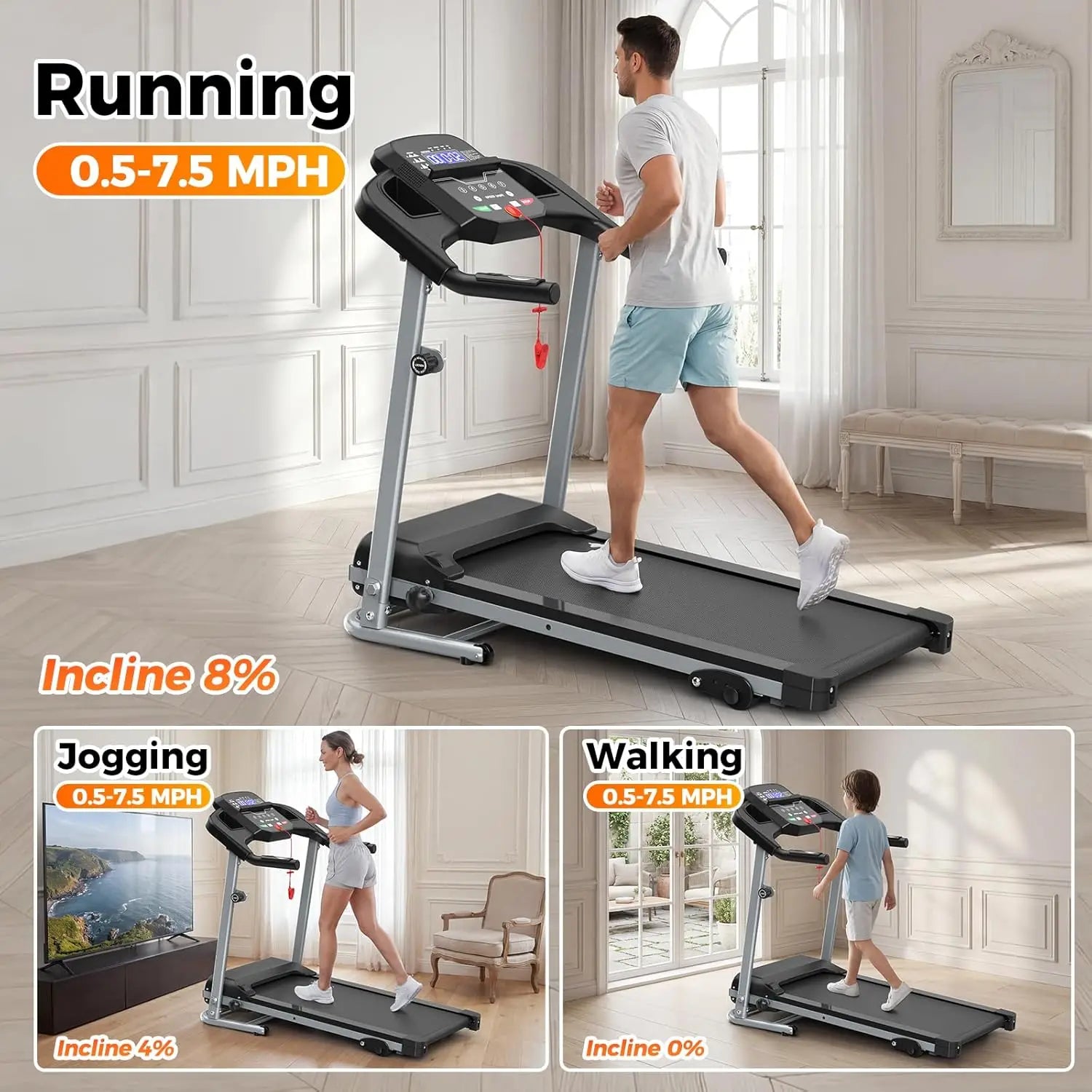2.5HP Folding Treadmill with Incline