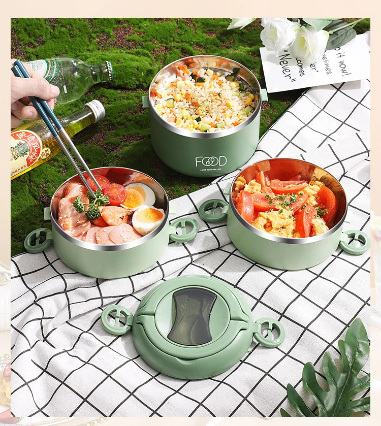 Insulated Stainless Steel Lunch Box - Multi-Layer with Microwave Heating
