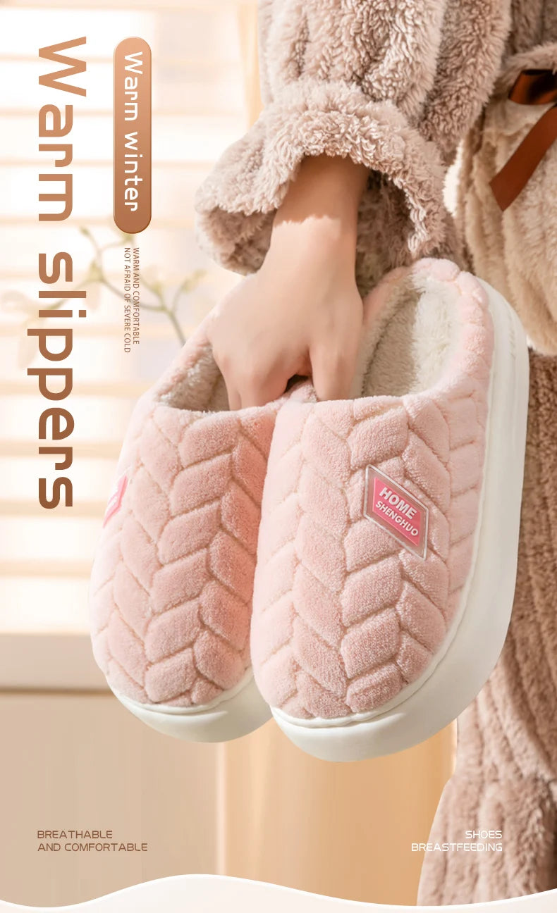 Warm Plush Cotton Slippers for Women