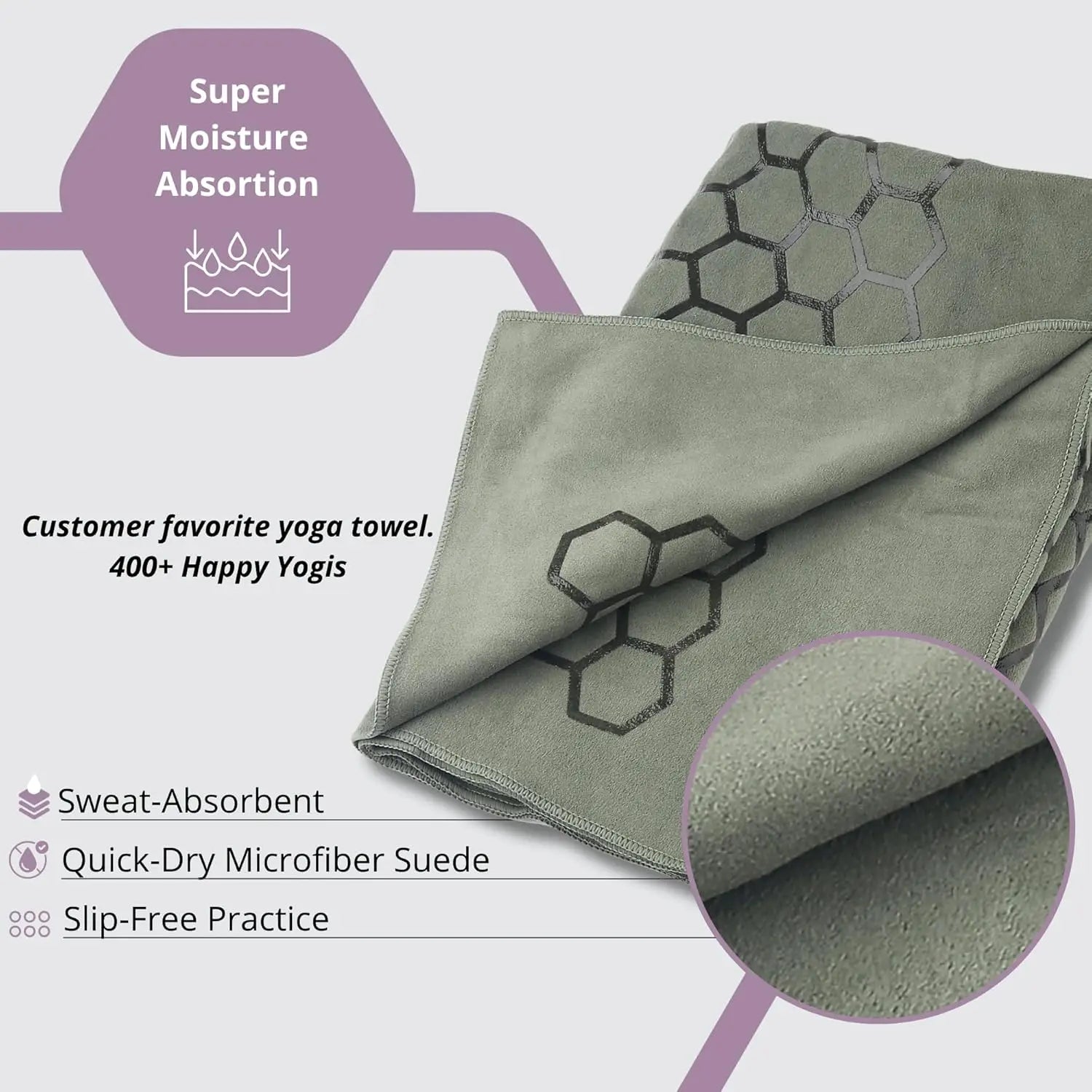 Non-Slip Hot Yoga Mat Towel - Honeycomb Grip & Sweat Absorbent for Pilates