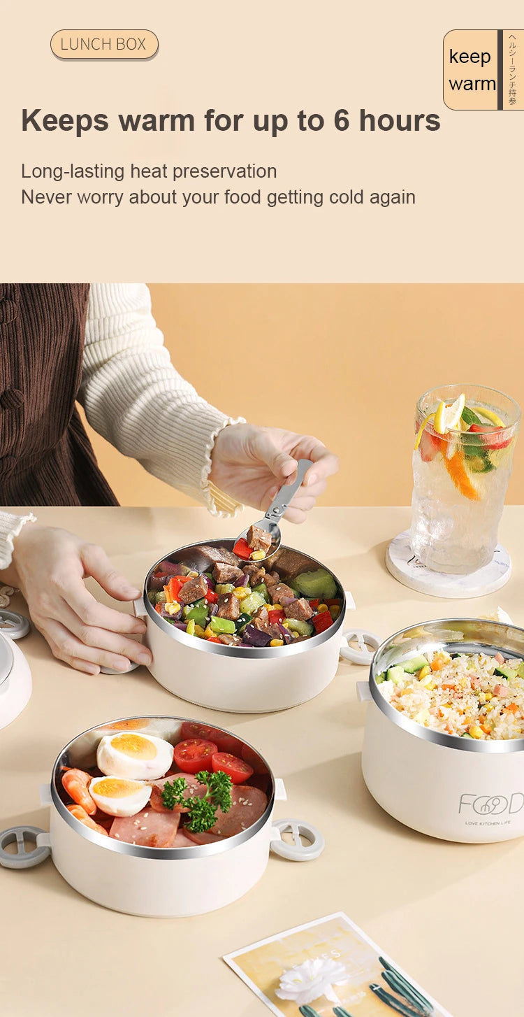 Insulated Stainless Steel Lunch Box - Multi-Layer with Microwave Heating