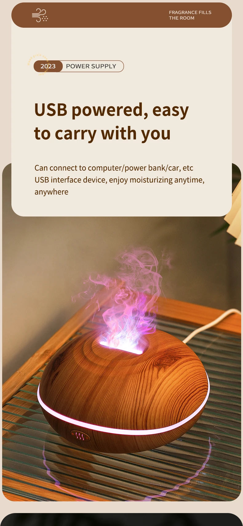 Aroma Humidifier with Flame Light - Oil Diffuser