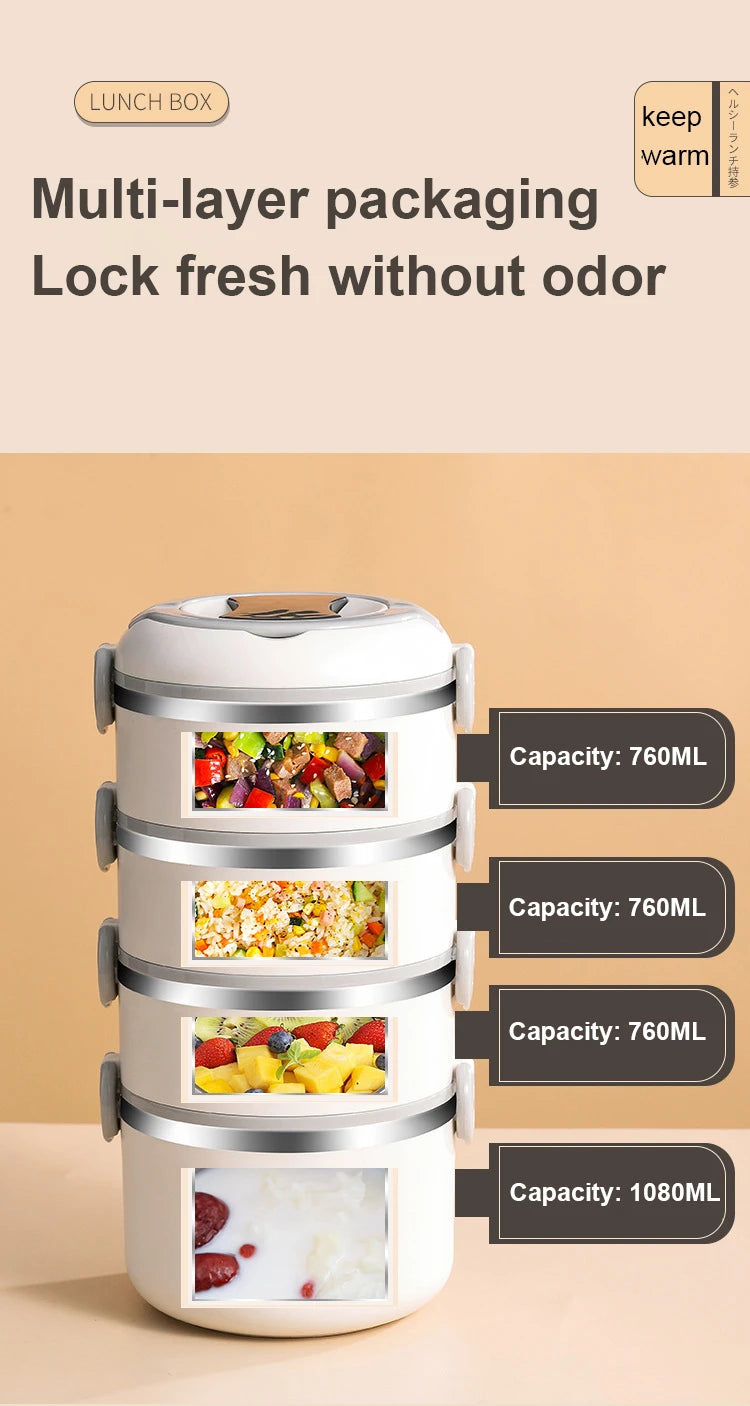 Insulated Stainless Steel Lunch Box - Multi-Layer with Microwave Heating
