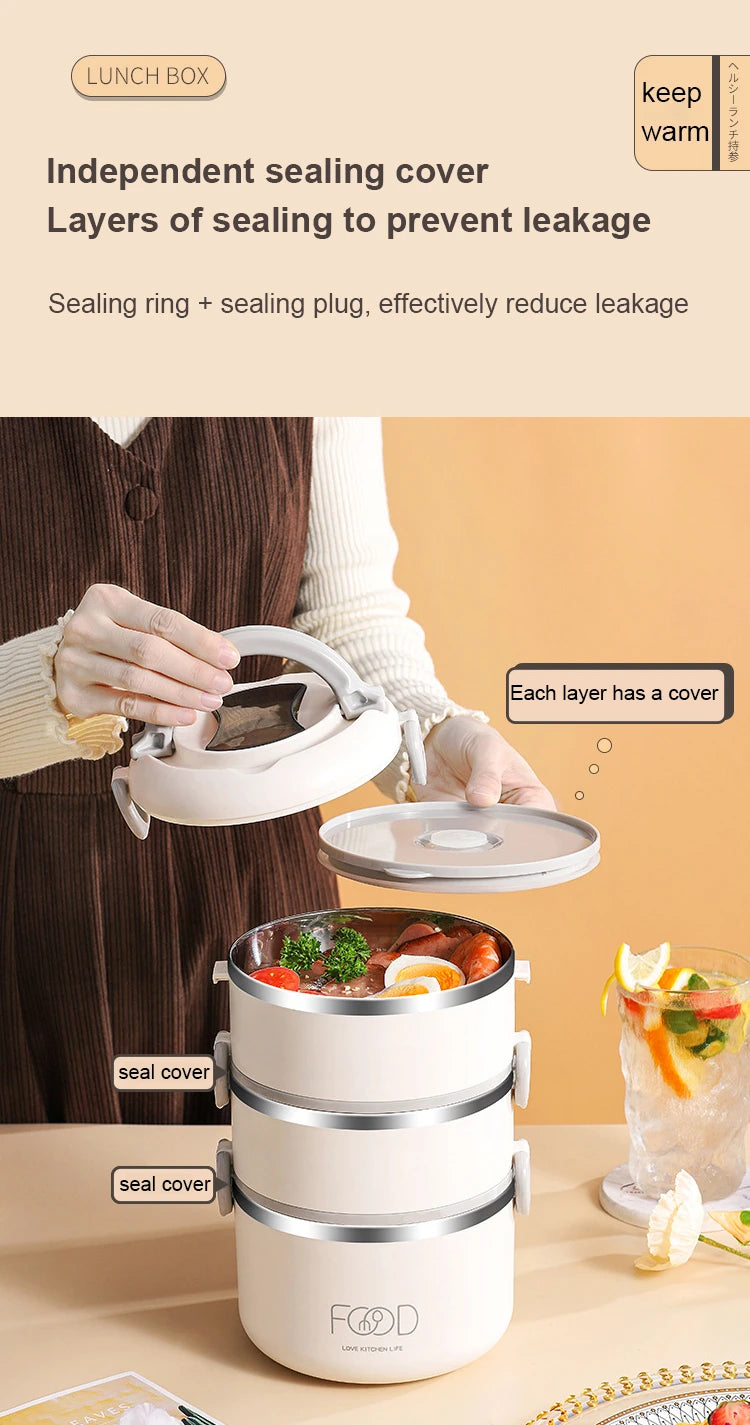 Insulated Stainless Steel Lunch Box - Multi-Layer with Microwave Heating