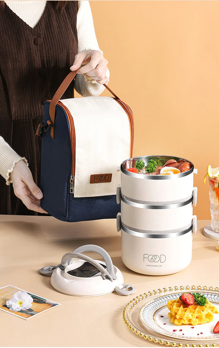Insulated Stainless Steel Lunch Box - Multi-Layer with Microwave Heating