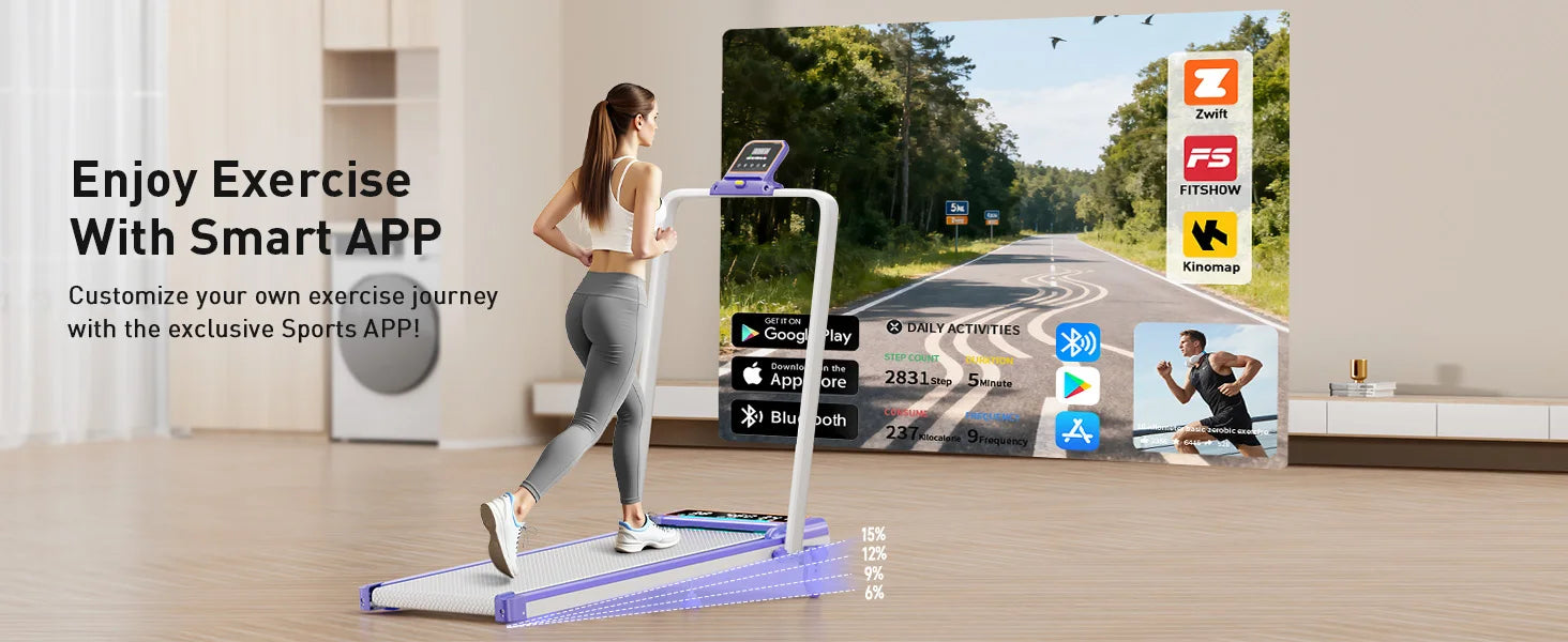 Folding Walking Pad with Incline & RGB Light
