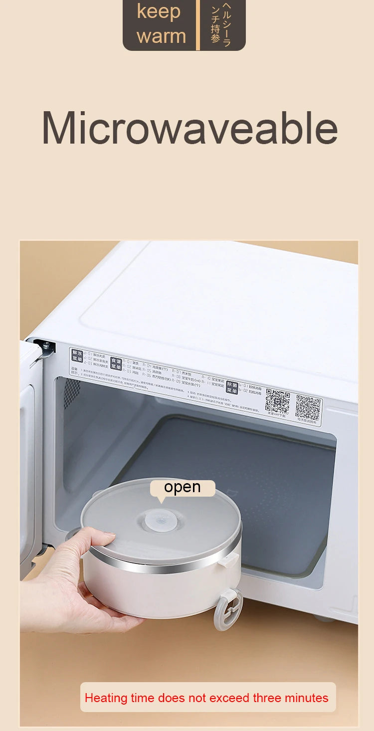 Insulated Stainless Steel Lunch Box - Multi-Layer with Microwave Heating