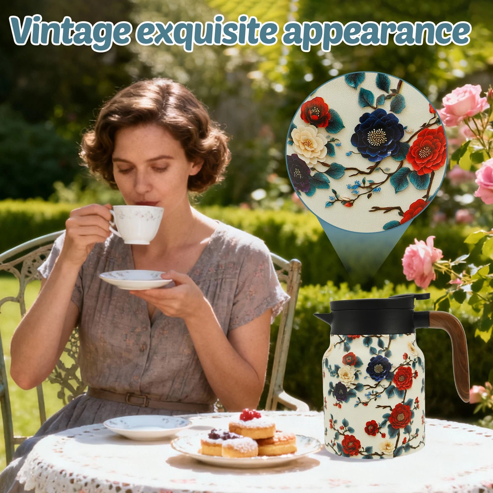 Vintage Floral Tea Thermos - Stainless Steel with Tea Infuser