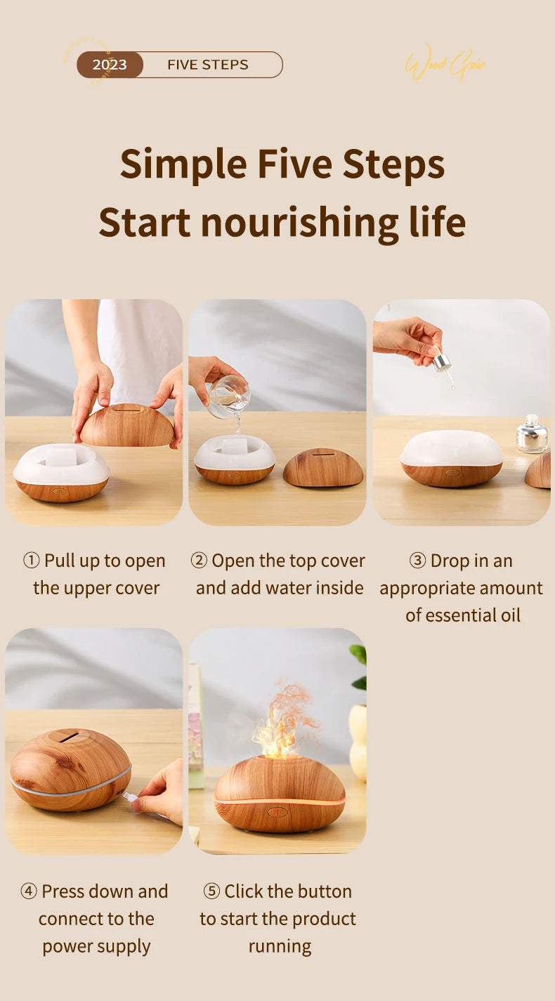 Aroma Humidifier with Flame Light - Oil Diffuser