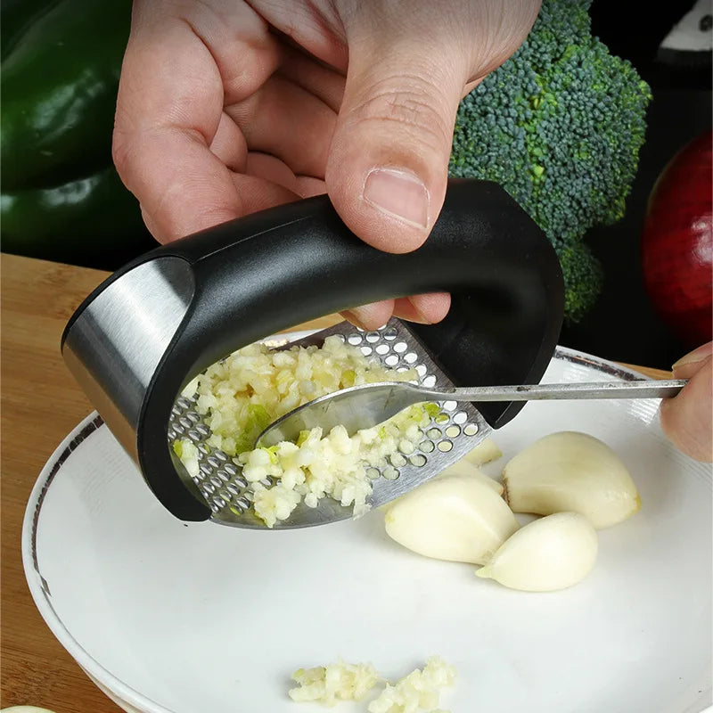 Stainless Steel Garlic Press - Manual Mincer & Crusher