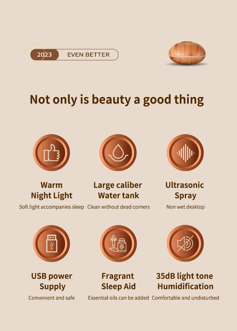Aroma Humidifier with Flame Light - Oil Diffuser