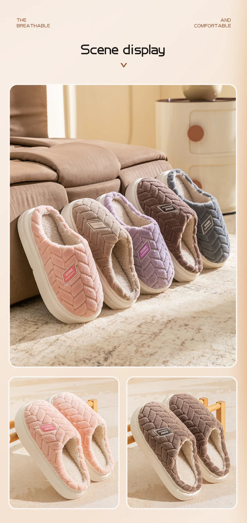 Warm Plush Cotton Slippers for Women