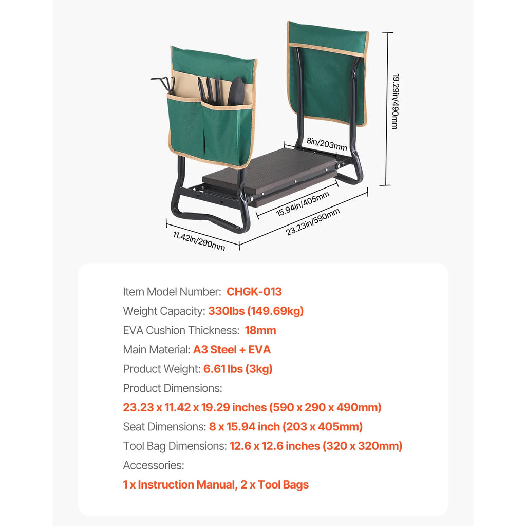 Garden Kneeler and Seat with 2 Tool Bags