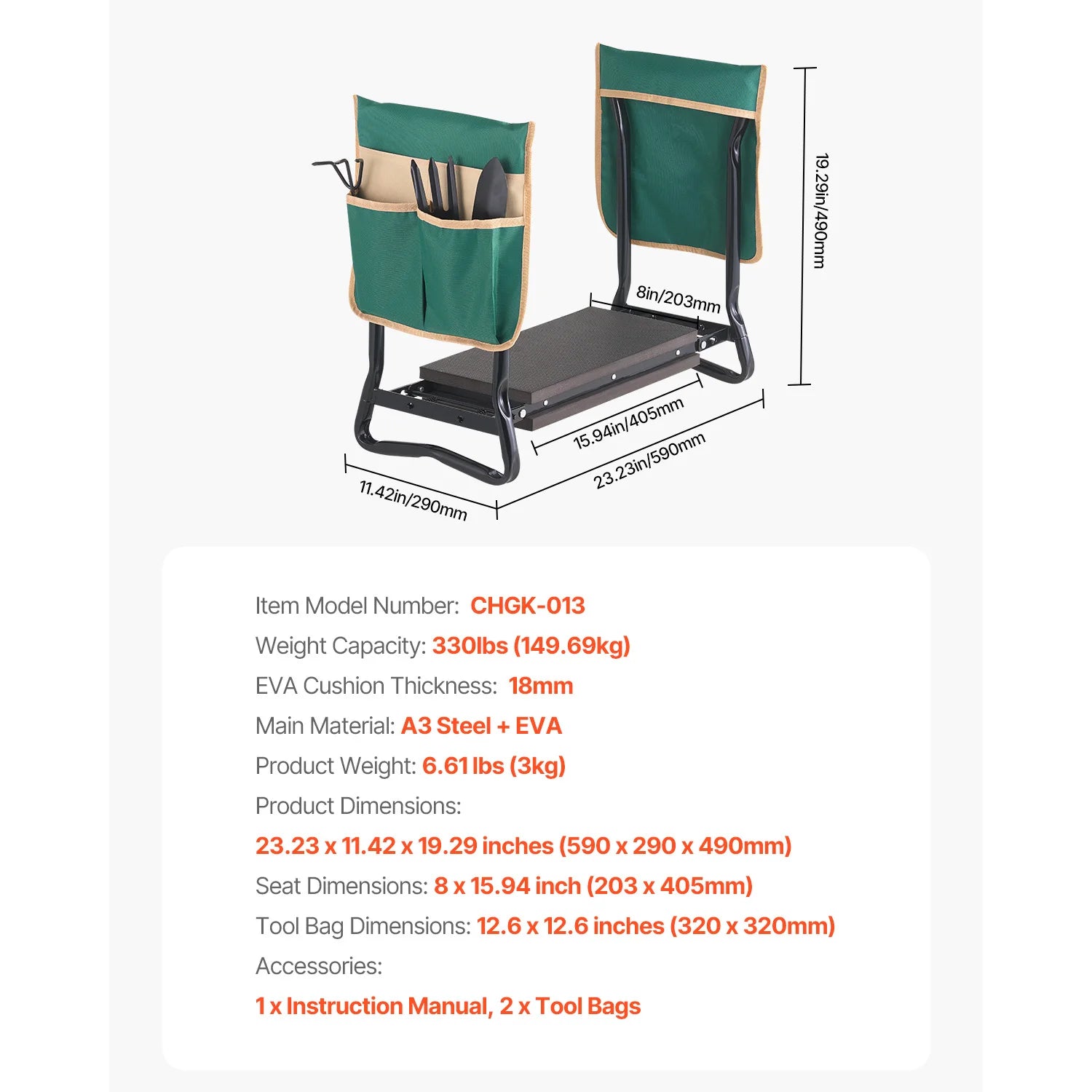 Garden Kneeler and Seat with 2 Tool Bags