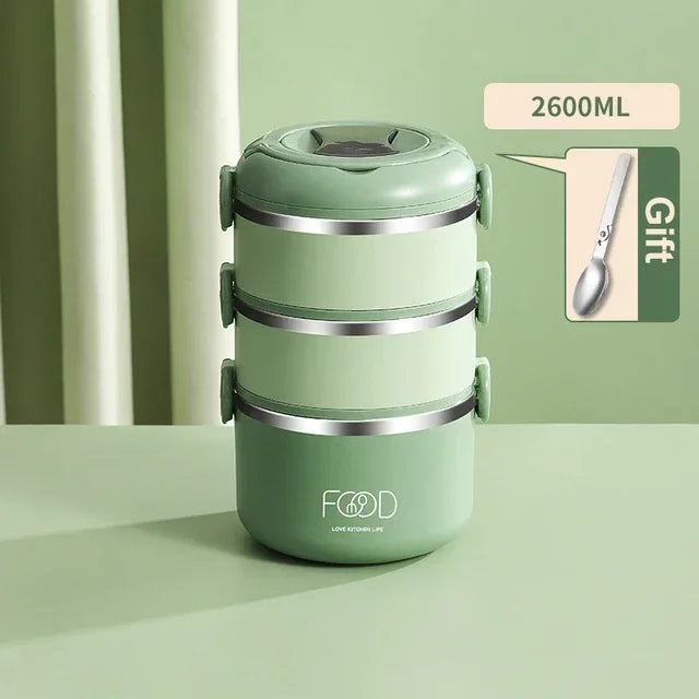 Insulated Stainless Steel Lunch Box - Multi-Layer with Microwave Heating
