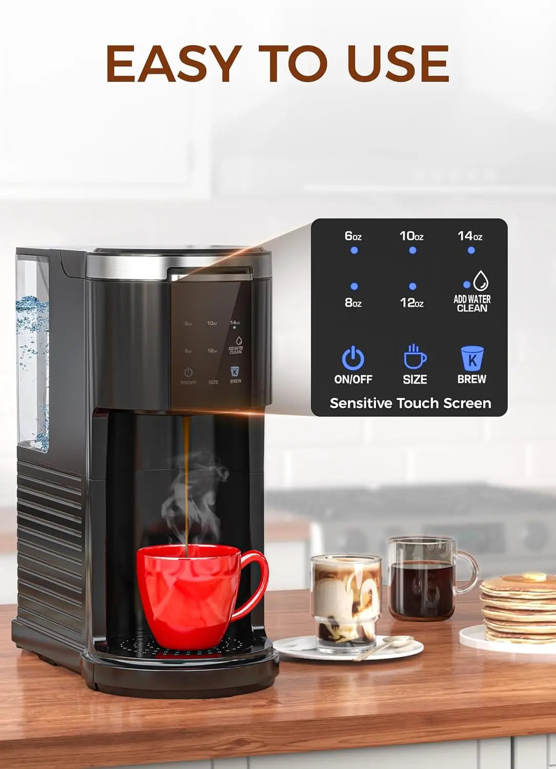 Single Serve Coffee Maker - K Cup & Ground Coffee with 40oz Tank