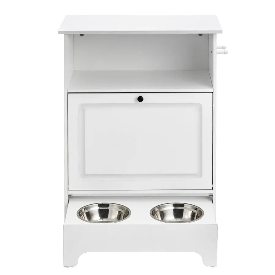 Elevated Dog Bowls & Toy Storage Cabinet