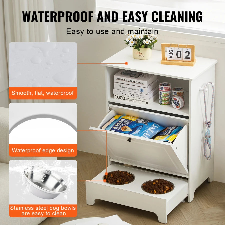 Elevated Dog Bowls & Toy Storage Cabinet