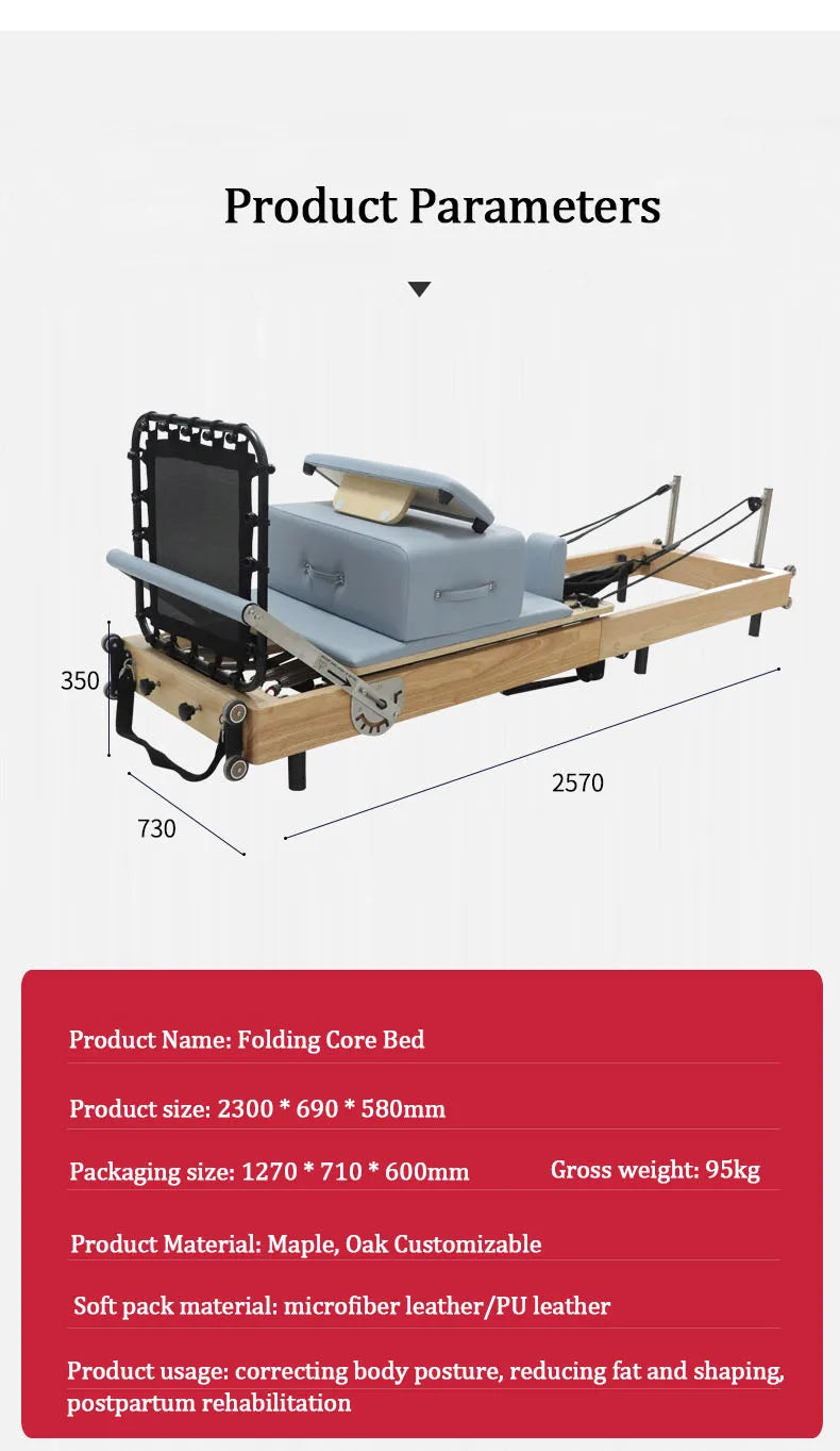 Oak Foldable Pilates Bed With Free Jump Board, Pilates Core Training Set, Large Equipment, Customizable Yoga Bed