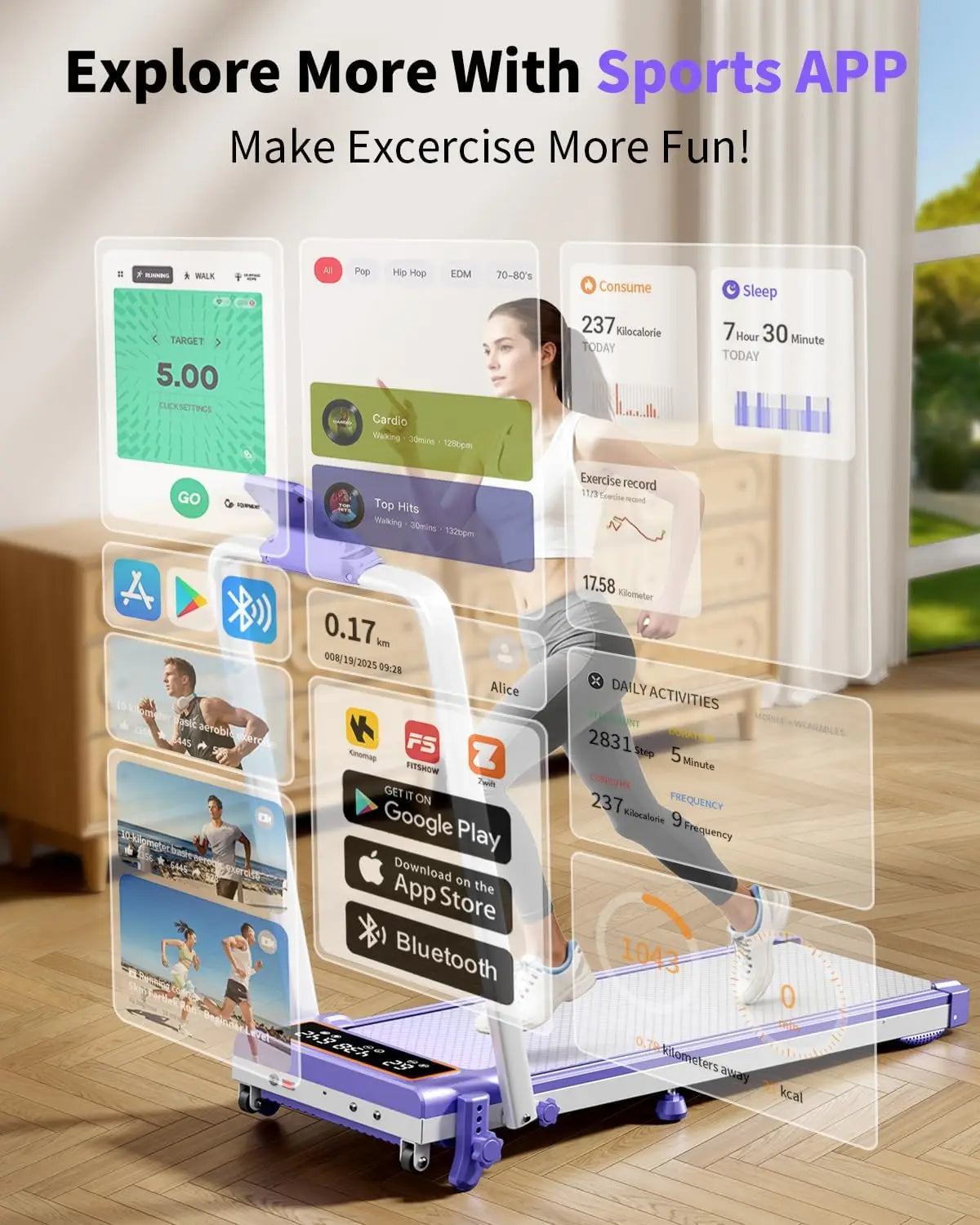 Folding Walking Pad with Incline & RGB Light