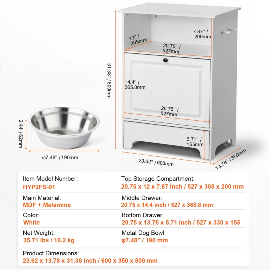Elevated Dog Bowls & Toy Storage Cabinet