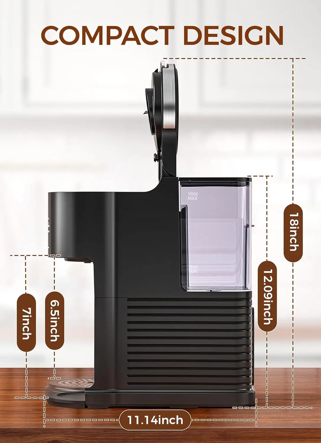 Single Serve Coffee Maker - K Cup & Ground Coffee with 40oz Tank