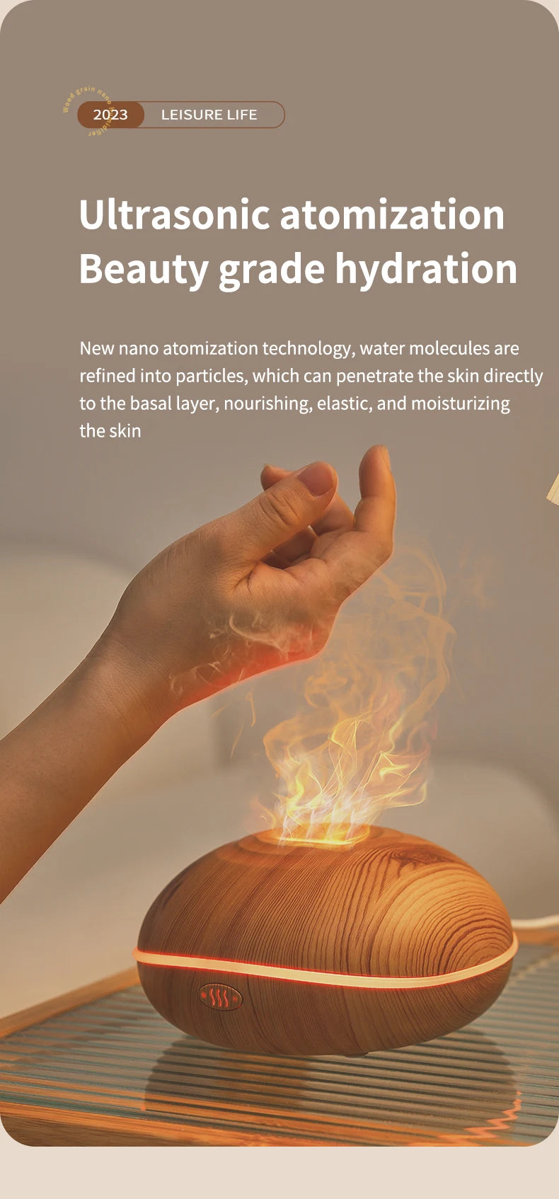 Aroma Humidifier with Flame Light - Oil Diffuser
