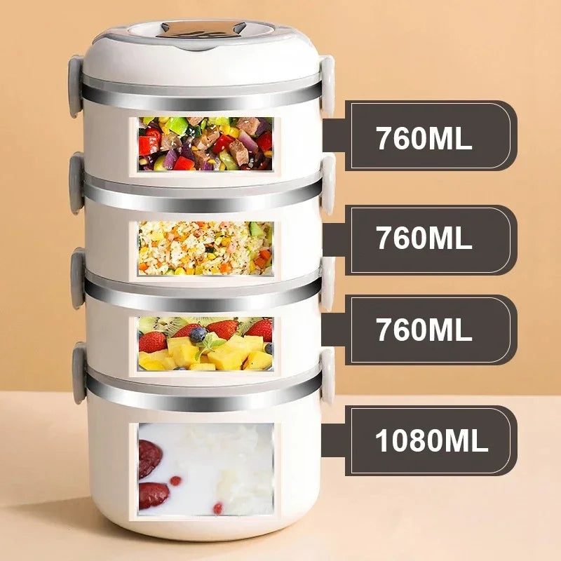 Insulated Stainless Steel Lunch Box - Multi-Layer with Microwave Heating