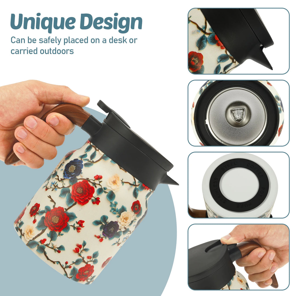 Vintage Floral Tea Thermos - Stainless Steel with Tea Infuser