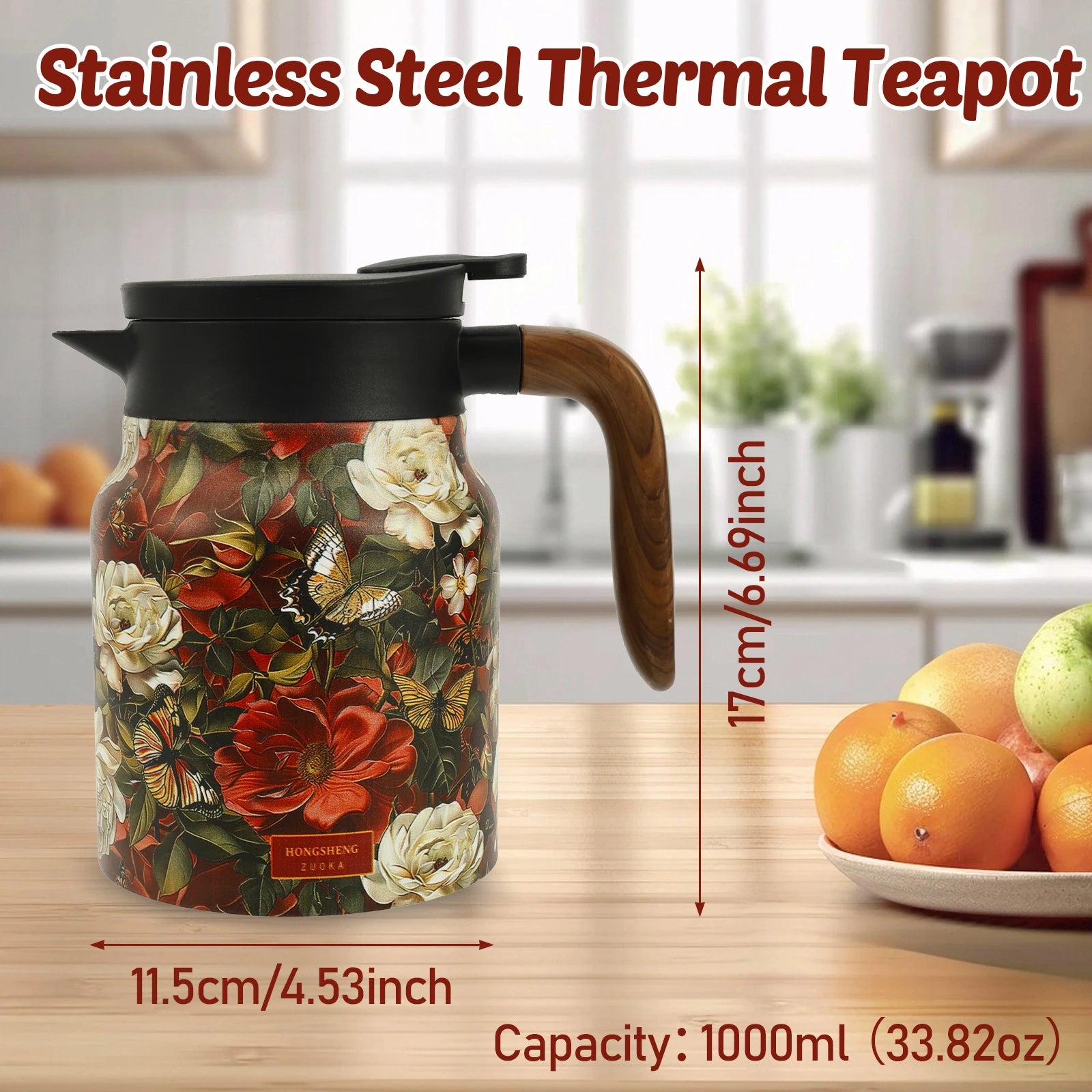 Vintage Floral Tea Thermos - Stainless Steel with Tea Infuser