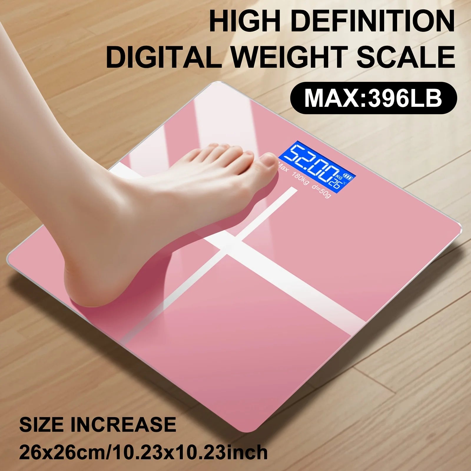 High-Precision Digital Scale: 396lb/180kg Capacity Large LCD Low Battery Indicator Easy-Clean Platform for Home, Gym, Office