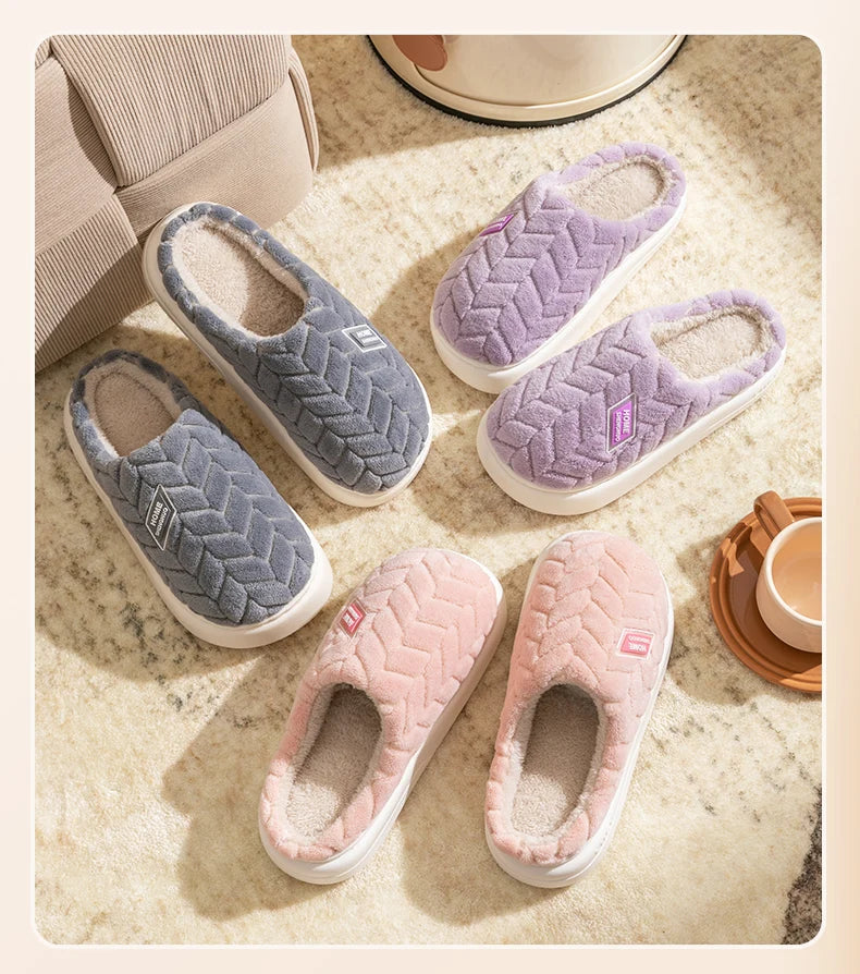 Warm Plush Cotton Slippers for Women