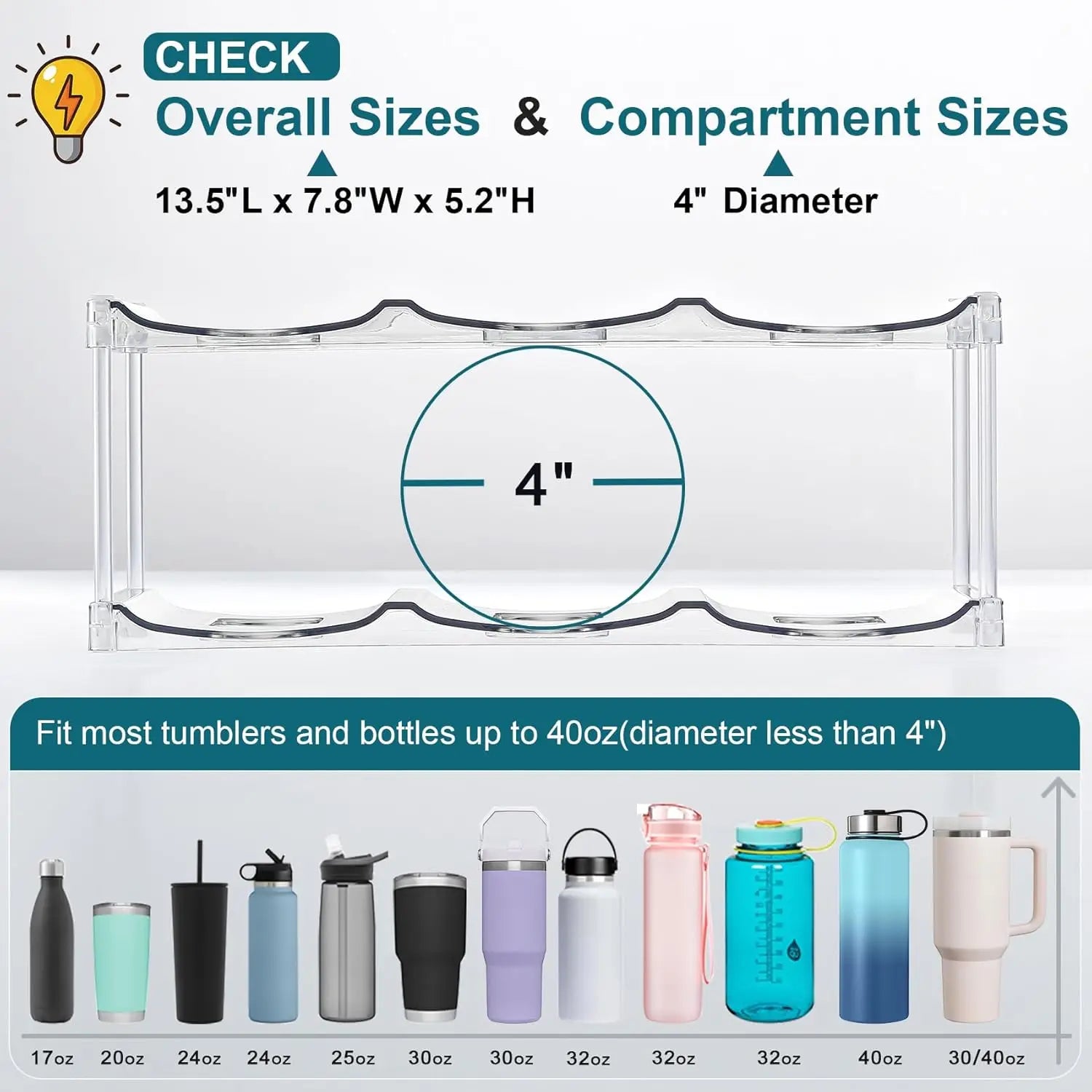 Stackable Water Bottle Organizer - For Stanley & Large Tumblers