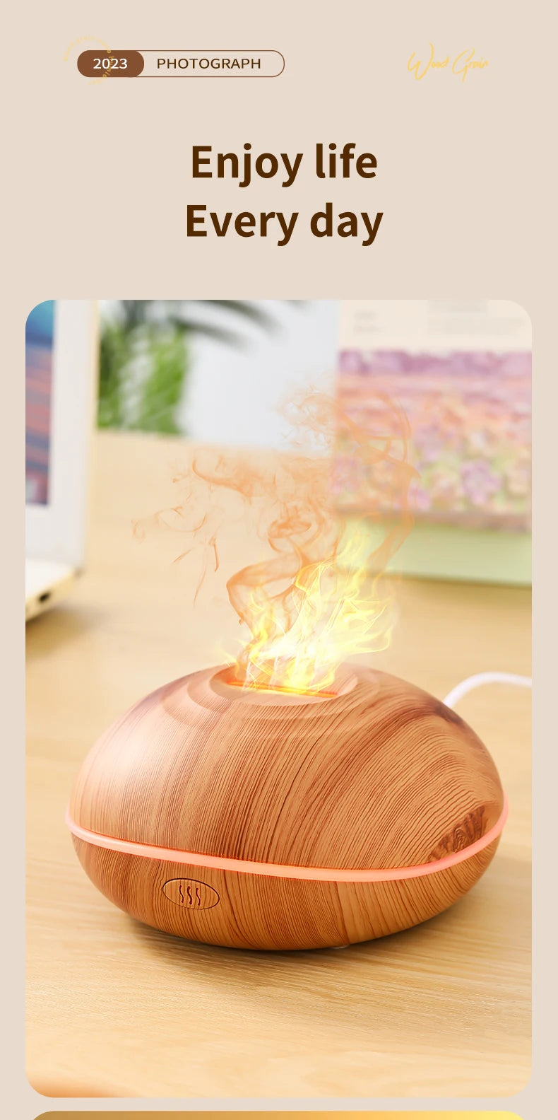 Aroma Humidifier with Flame Light - Oil Diffuser