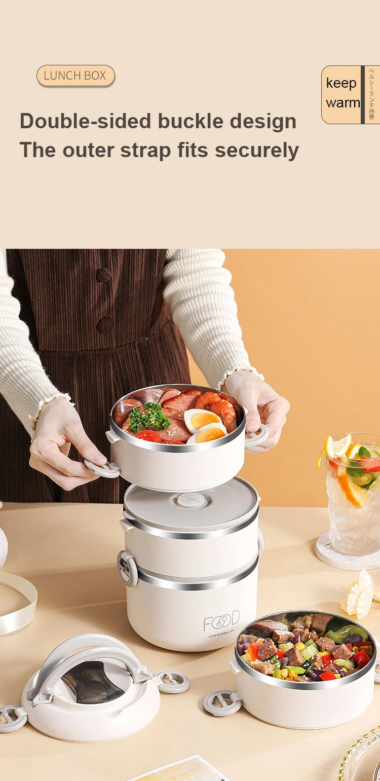 Insulated Stainless Steel Lunch Box - Multi-Layer with Microwave Heating