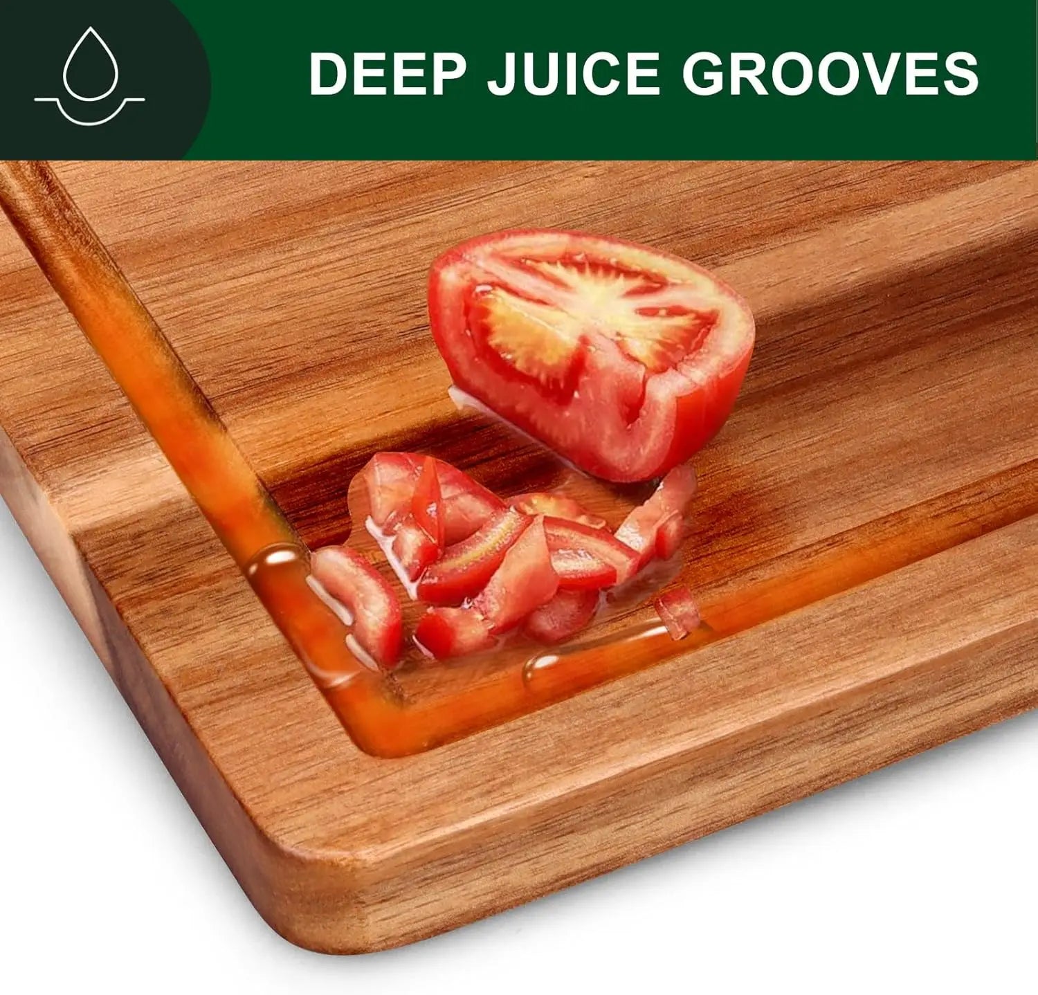 Large Acacia Wood Cutting Board Set - 3 Pieces with Holder