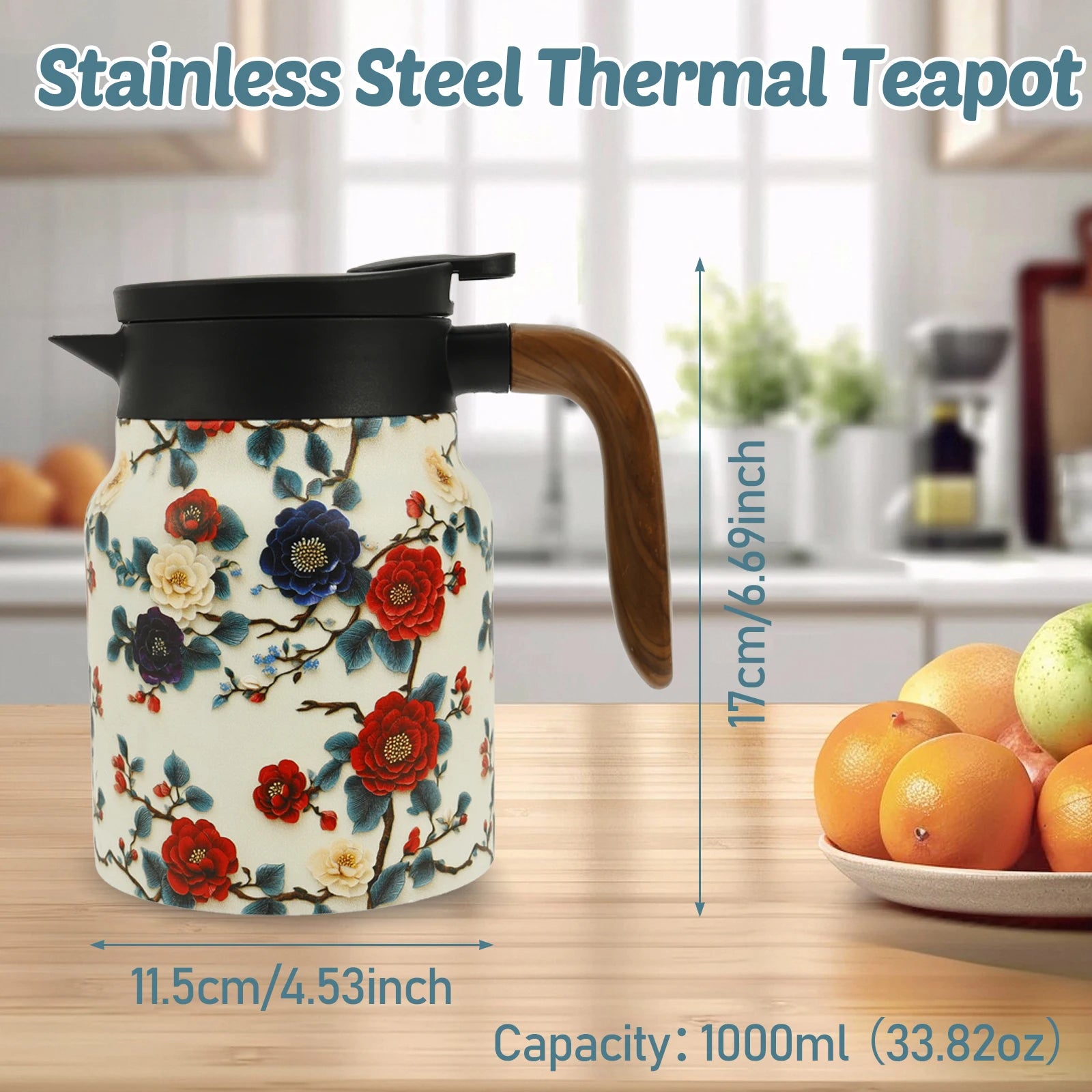 Vintage Floral Tea Thermos - Stainless Steel with Tea Infuser