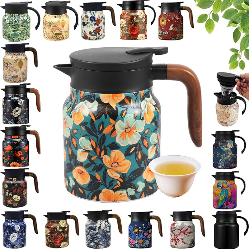 Vintage Floral Tea Thermos - Stainless Steel with Tea Infuser