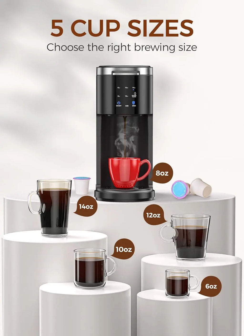 Single Serve Coffee Maker - K Cup & Ground Coffee with 40oz Tank