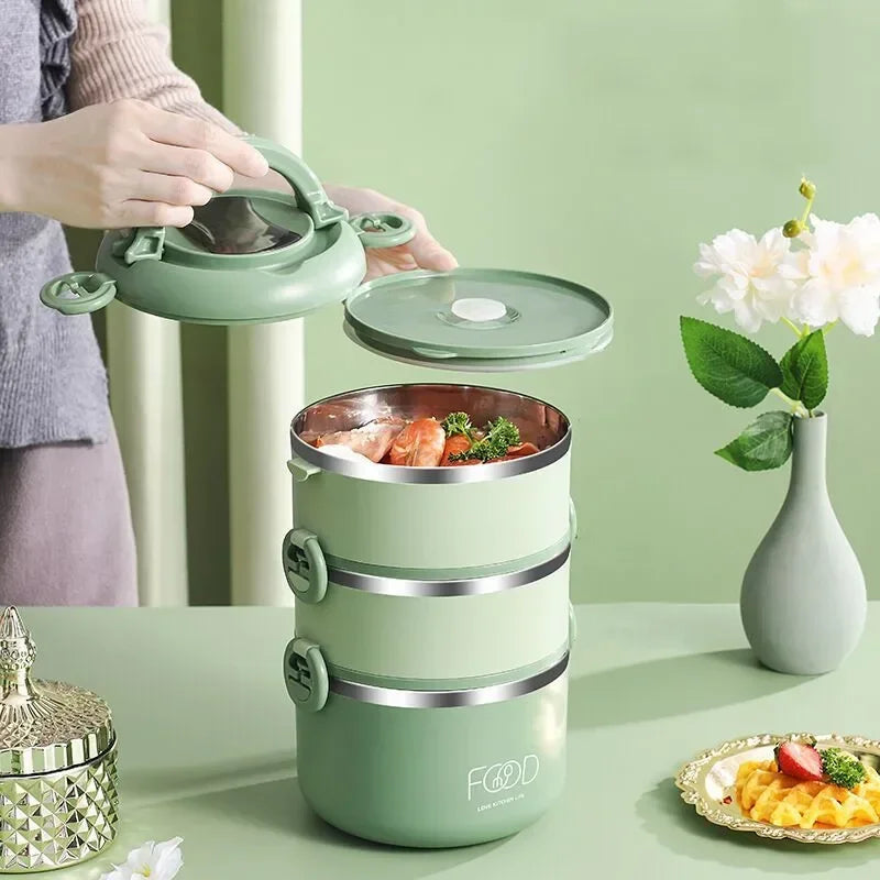 Insulated Stainless Steel Lunch Box - Multi-Layer with Microwave Heating