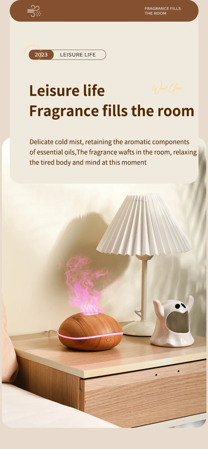Aroma Humidifier with Flame Light - Oil Diffuser