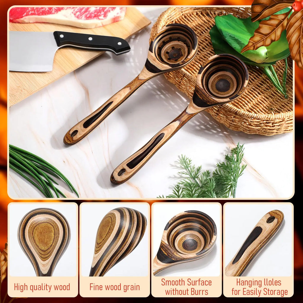 7-Piece Pakkawood Utensil Set - Non-Slip Wooden Spoons & Spatula
